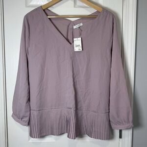 Sioni Long Sleeves Pink Pleated Flowy Lightweight Top Blouse Womens Size L NWT